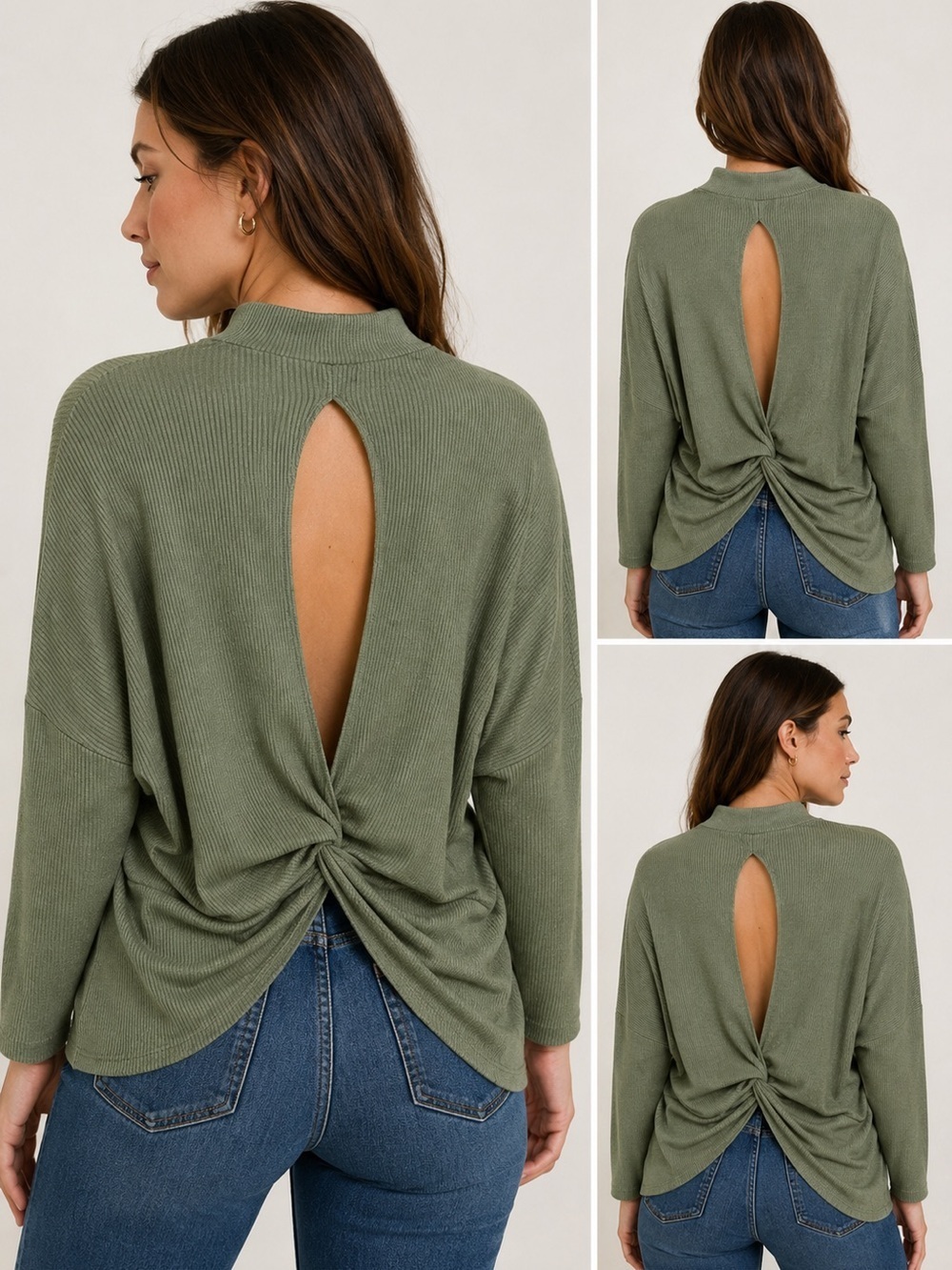 Buckle Black Ribbed Top Open Back Green Size Small Shirt